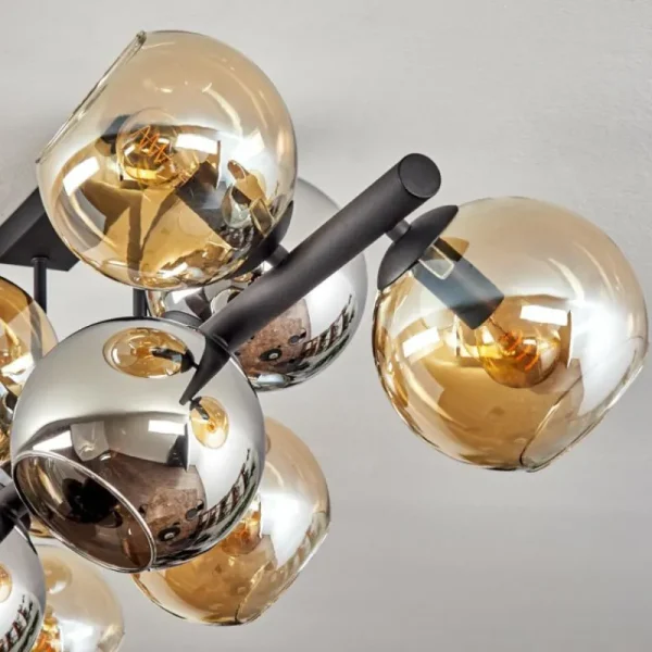 hofstein Koyoto Plafonnier, Boule lumineuse Ambre, Chrome, Fumé, 10 lumières* Lampes Modernes