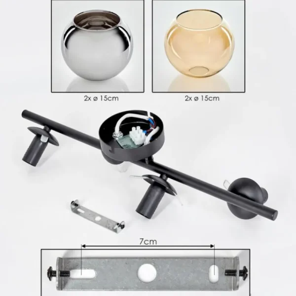 hofstein Koyoto Plafonnier, Boule lumineuse Ambre, Chrome, Fumé, 4 lumières* Lampes Modernes