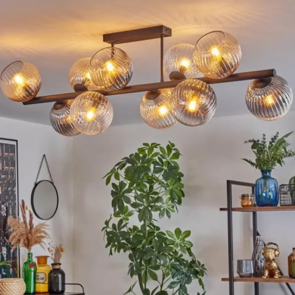 hofstein Koyoto Plafonnier, Boule lumineuse Ambre, Clair, Fumé, 10 lumières* Lampes Modernes