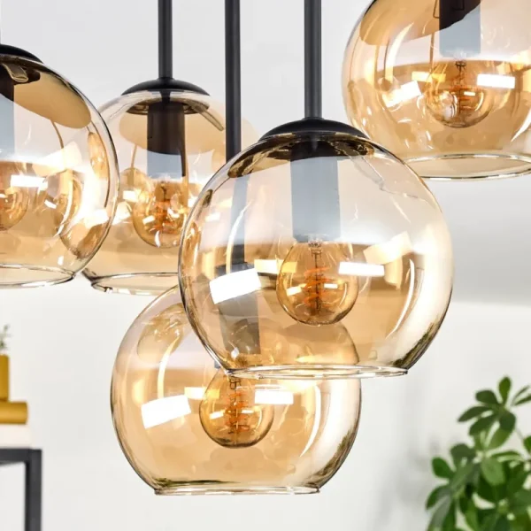 hofstein Koyoto Plafonnier, Boule lumineuse 45 cm Ambre, 5 lumières* Lampes En Verre