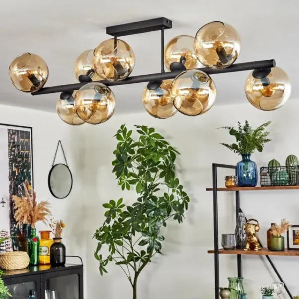 hofstein Koyoto Plafonnier, Boule lumineuse Ambre, 10 lumières* Lampes En Verre