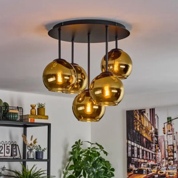 hofstein Koyoto Plafonnier, Boule lumineuse 45 cm Or, 5 lumières* Lampes En Verre