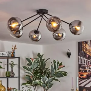 hofstein Koyoto Plafonnier, Boule lumineuse 80 cm Clair, Fumé, 6 lumières* Lampes Modernes