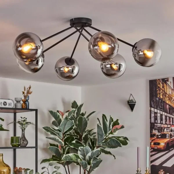 hofstein Koyoto Plafonnier, Boule lumineuse 80 cm Clair, Fumé, 6 lumières* Lampes Modernes