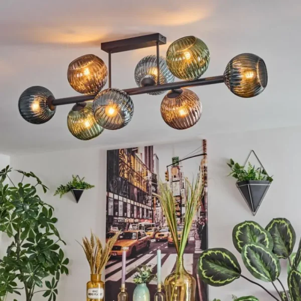 hofstein Koyoto Plafonnier, Boule lumineuse Bleu, Vert, Cuivré, 8 lumières* Lampes Modernes