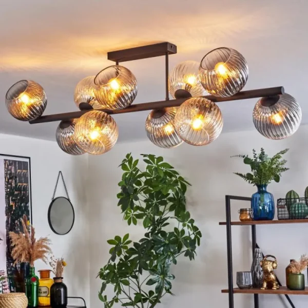 hofstein Koyoto Plafonnier, Boule lumineuse Ambre, Clair, Fumé, 10 lumières* Lampes Modernes