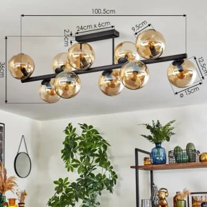 hofstein Koyoto Plafonnier, Boule lumineuse Ambre, 10 lumières* Lampes En Verre
