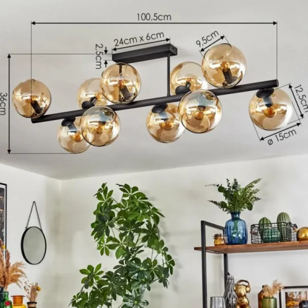 hofstein Koyoto Plafonnier, Boule lumineuse Ambre, 10 lumières* Lampes En Verre