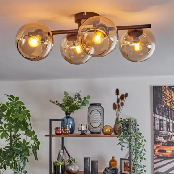 hofstein Koyoto Plafonnier, Boule lumineuse Ambre, 4 lumières* Lampes En Verre