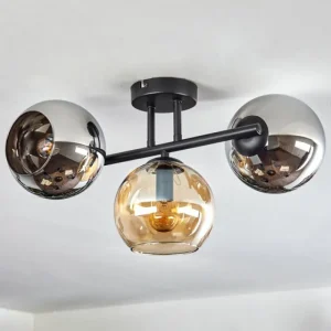 hofstein Koyoto Plafonnier, Boule lumineuse Ambre, Chrome, Fumé, 3 lumières* Lampes Modernes