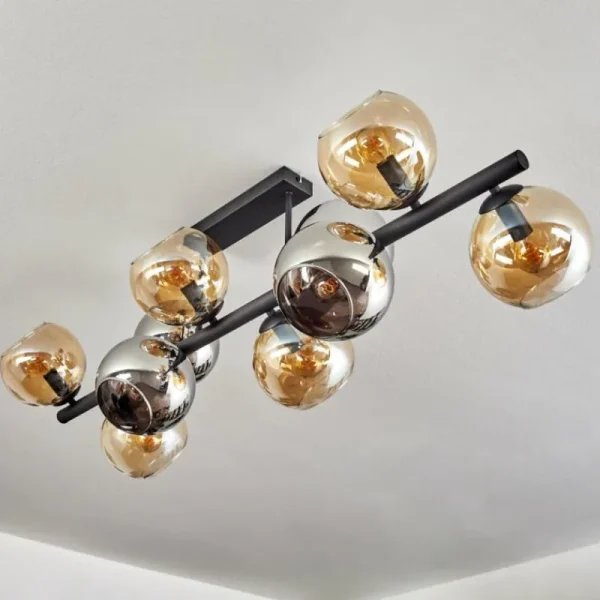 hofstein Koyoto Plafonnier, Boule lumineuse Ambre, Chrome, Fumé, 10 lumières* Lampes Modernes