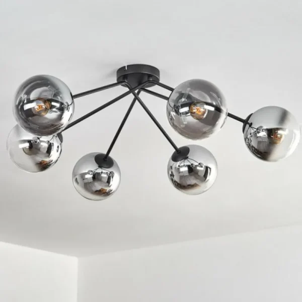hofstein Koyoto Plafonnier, Boule lumineuse 80 cm Clair, Fumé, 6 lumières* Lampes Modernes