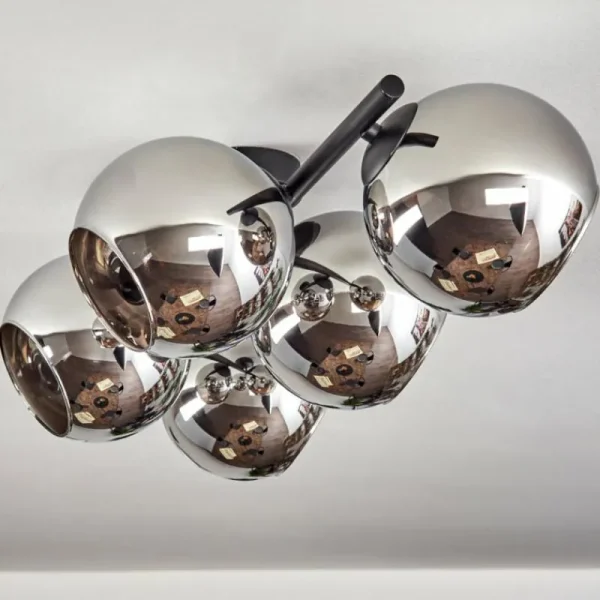 hofstein Koyoto Plafonnier, Boule lumineuse Chrome, Fumé, 5 lumières* Lampes Modernes