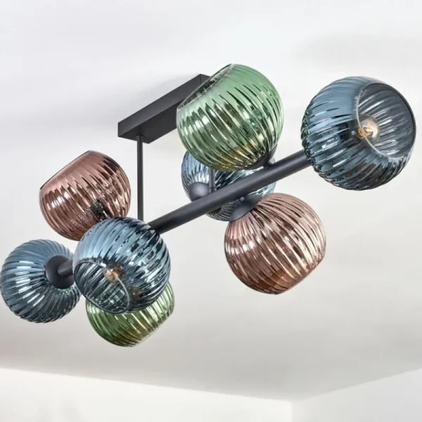 hofstein Koyoto Plafonnier, Boule lumineuse Bleu, Vert, Cuivré, 8 lumières* Lampes Modernes
