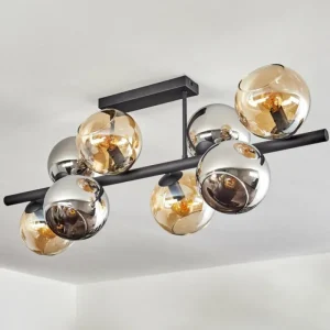 hofstein Koyoto Plafonnier, Boule lumineuse Ambre, Chrome, Fumé, 8 lumières* Lampes Modernes