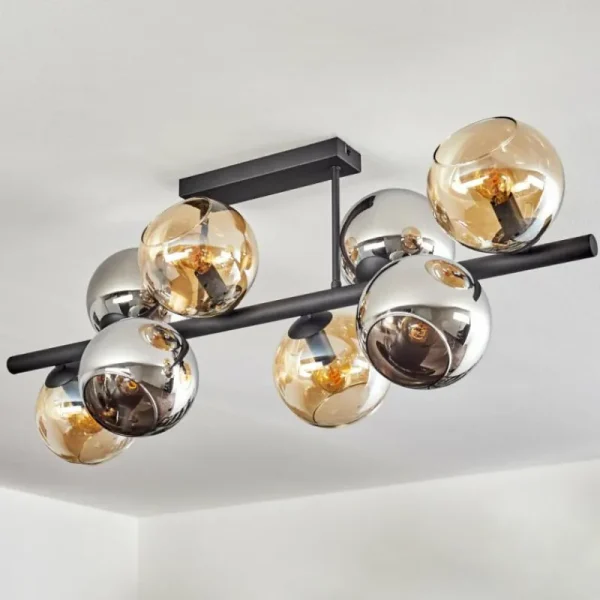 hofstein Koyoto Plafonnier, Boule lumineuse Ambre, Chrome, Fumé, 8 lumières* Lampes Modernes