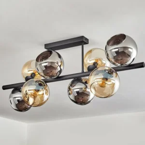 hofstein Koyoto Plafonnier, Boule lumineuse Ambre, Chrome, Fumé, 8 lumières* Lampes Modernes