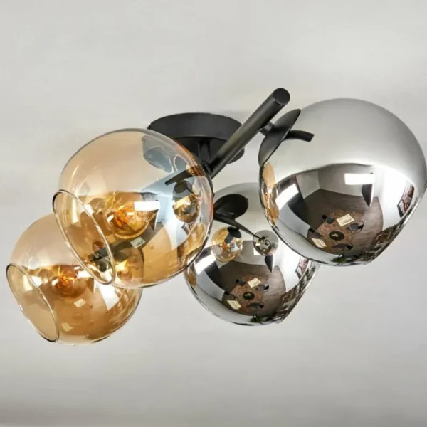 hofstein Koyoto Plafonnier, Boule lumineuse Ambre, Chrome, Fumé, 4 lumières* Lampes Modernes