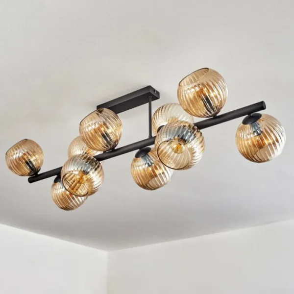 hofstein Koyoto Plafonnier, Boule lumineuse Ambre, 10 lumières* Lampes Modernes