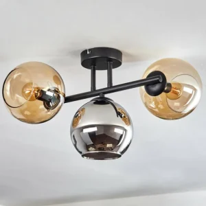 hofstein Koyoto Plafonnier, Boule lumineuse Ambre, Chrome, Fumé, 3 lumières* Lampes Modernes