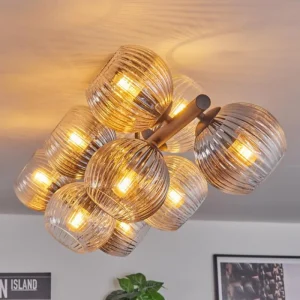 hofstein Koyoto Plafonnier, Boule lumineuse Ambre, Clair, Fumé, 10 lumières* Lampes Modernes