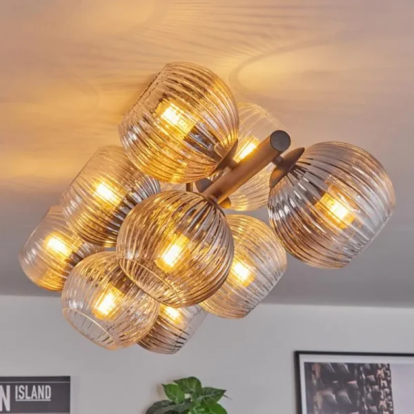 hofstein Koyoto Plafonnier, Boule lumineuse Ambre, Clair, Fumé, 10 lumières* Lampes Modernes