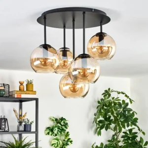 hofstein Koyoto Plafonnier, Boule lumineuse 45 cm Ambre, 5 lumières* Lampes En Verre