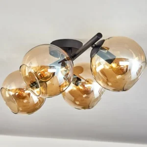 hofstein Koyoto Plafonnier, Boule lumineuse Ambre, 4 lumières* Lampes En Verre