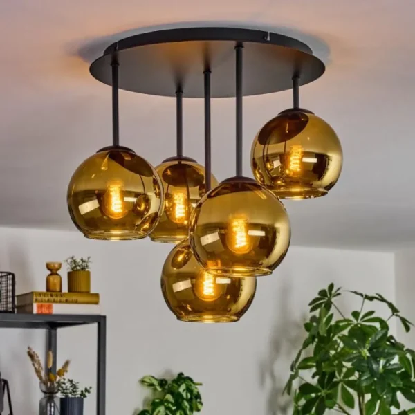 hofstein Koyoto Plafonnier, Boule lumineuse 45 cm Or, 5 lumières* Lampes En Verre