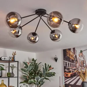 hofstein Koyoto Plafonnier, Boule lumineuse 80 cm Clair, Fumé, 6 lumières* Lampes Modernes
