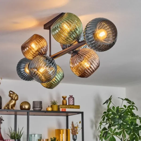 hofstein Koyoto Plafonnier, Boule lumineuse Bleu, Vert, Cuivré, 8 lumières* Lampes Modernes