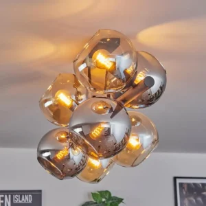 hofstein Koyoto Plafonnier, Boule lumineuse Ambre, Chrome, Fumé, 8 lumières* Lampes Modernes