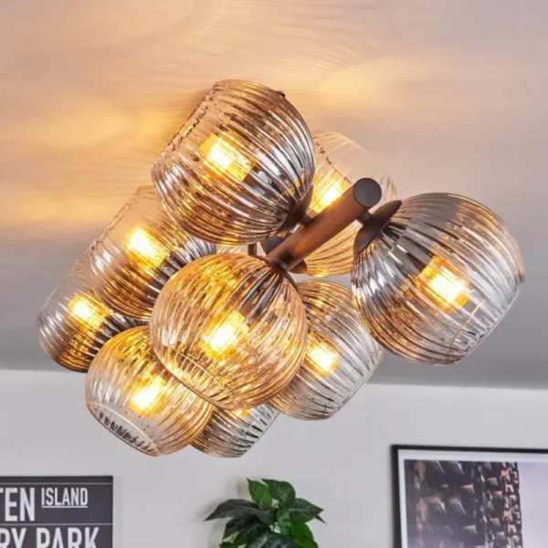 hofstein Koyoto Plafonnier, Boule lumineuse Ambre, Clair, Fumé, 10 lumières* Lampes Modernes
