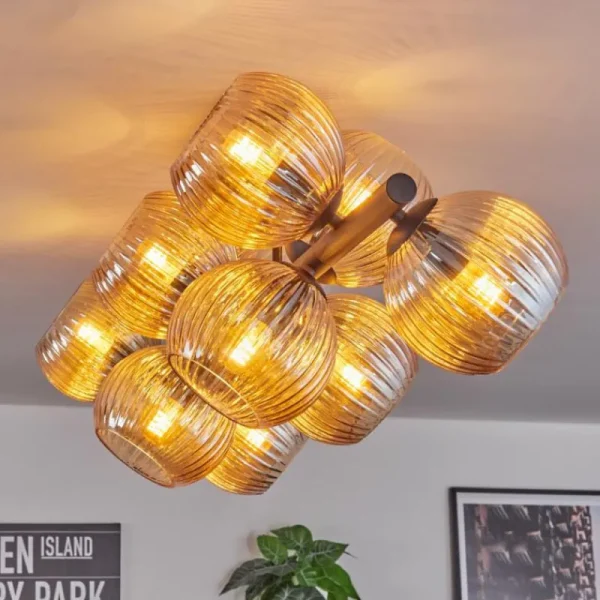 hofstein Koyoto Plafonnier, Boule lumineuse Ambre, 10 lumières* Lampes Modernes