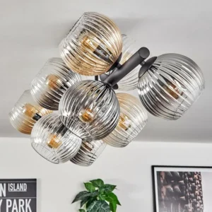 hofstein Koyoto Plafonnier, Boule lumineuse Ambre, Clair, Fumé, 10 lumières* Lampes Modernes