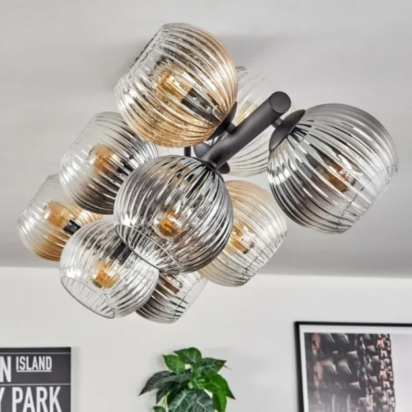 hofstein Koyoto Plafonnier, Boule lumineuse Ambre, Clair, Fumé, 10 lumières* Lampes Modernes