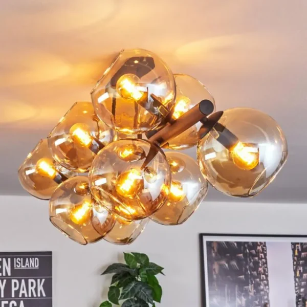 hofstein Koyoto Plafonnier, Boule lumineuse Ambre, 10 lumières* Lampes En Verre