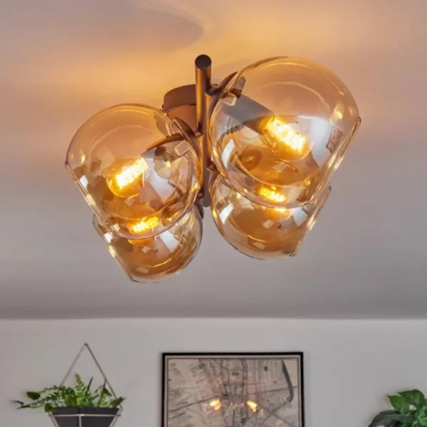 hofstein Koyoto Plafonnier, Boule lumineuse Ambre, 4 lumières* Lampes En Verre