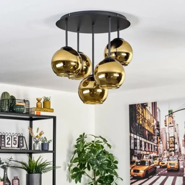 hofstein Koyoto Plafonnier, Boule lumineuse 45 cm Or, 5 lumières* Lampes En Verre