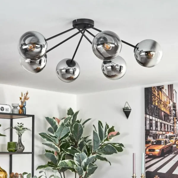 hofstein Koyoto Plafonnier, Boule lumineuse 80 cm Clair, Fumé, 6 lumières* Lampes Modernes