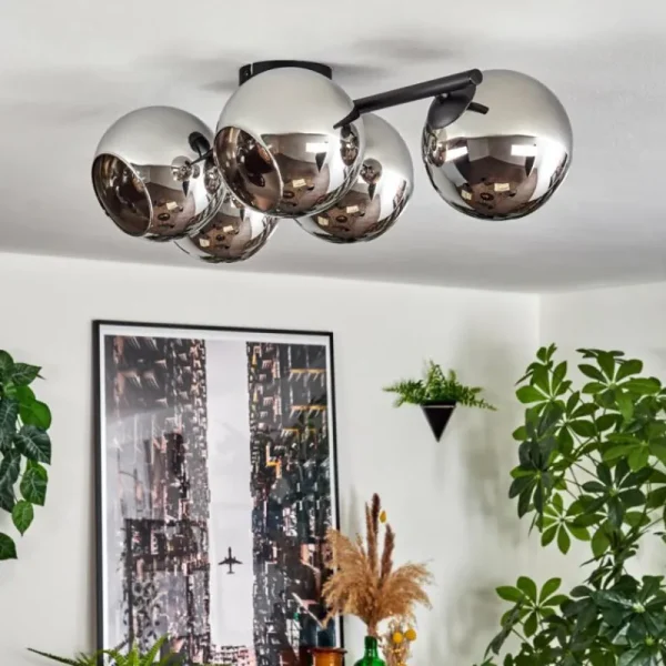 hofstein Koyoto Plafonnier, Boule lumineuse Chrome, Fumé, 5 lumières* Lampes Modernes