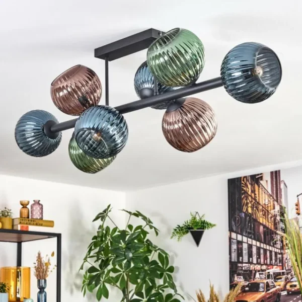 hofstein Koyoto Plafonnier, Boule lumineuse Bleu, Vert, Cuivré, 8 lumières* Lampes Modernes