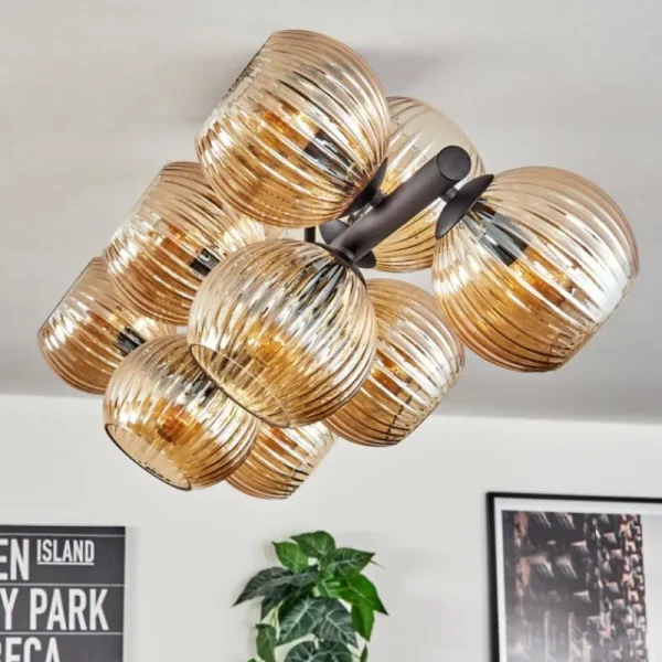 hofstein Koyoto Plafonnier, Boule lumineuse Ambre, 10 lumières* Lampes Modernes