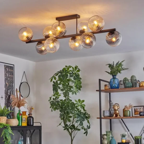 hofstein Koyoto Plafonnier, Boule lumineuse Ambre, Clair, Fumé, 10 lumières* Lampes Modernes
