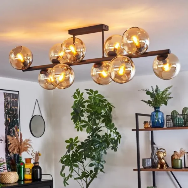 hofstein Koyoto Plafonnier, Boule lumineuse Ambre, 10 lumières* Lampes En Verre