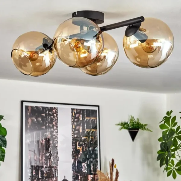 hofstein Koyoto Plafonnier, Boule lumineuse Ambre, 4 lumières* Lampes En Verre