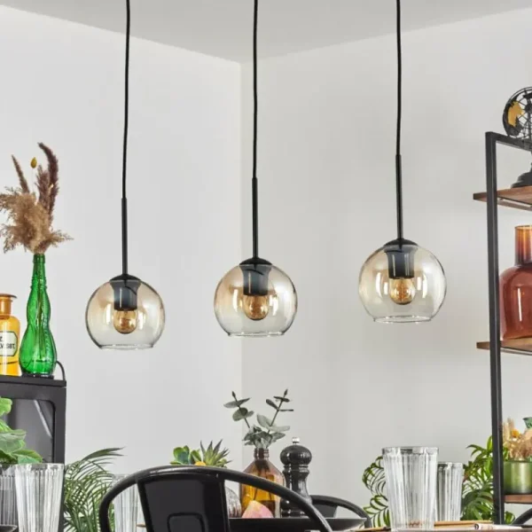 hofstein Koyoto Suspension Ambre, Clair, 3 lumières* Lampes En Verre