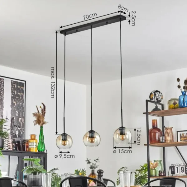 hofstein Koyoto Suspension Ambre, Clair, 3 lumières* Lampes En Verre