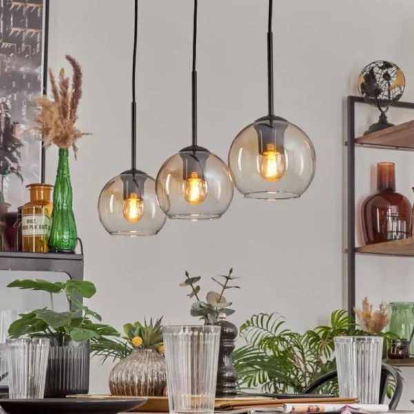 hofstein Koyoto Suspension Ambre, Clair, 3 lumières* Lampes En Verre