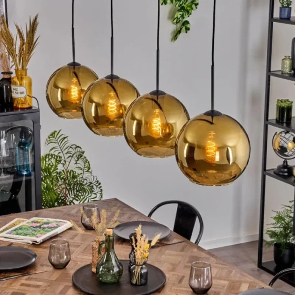 hofstein Koyoto Suspension, Boule lumineuse, Suspension Or, 4 lumières* Lampes En Verre